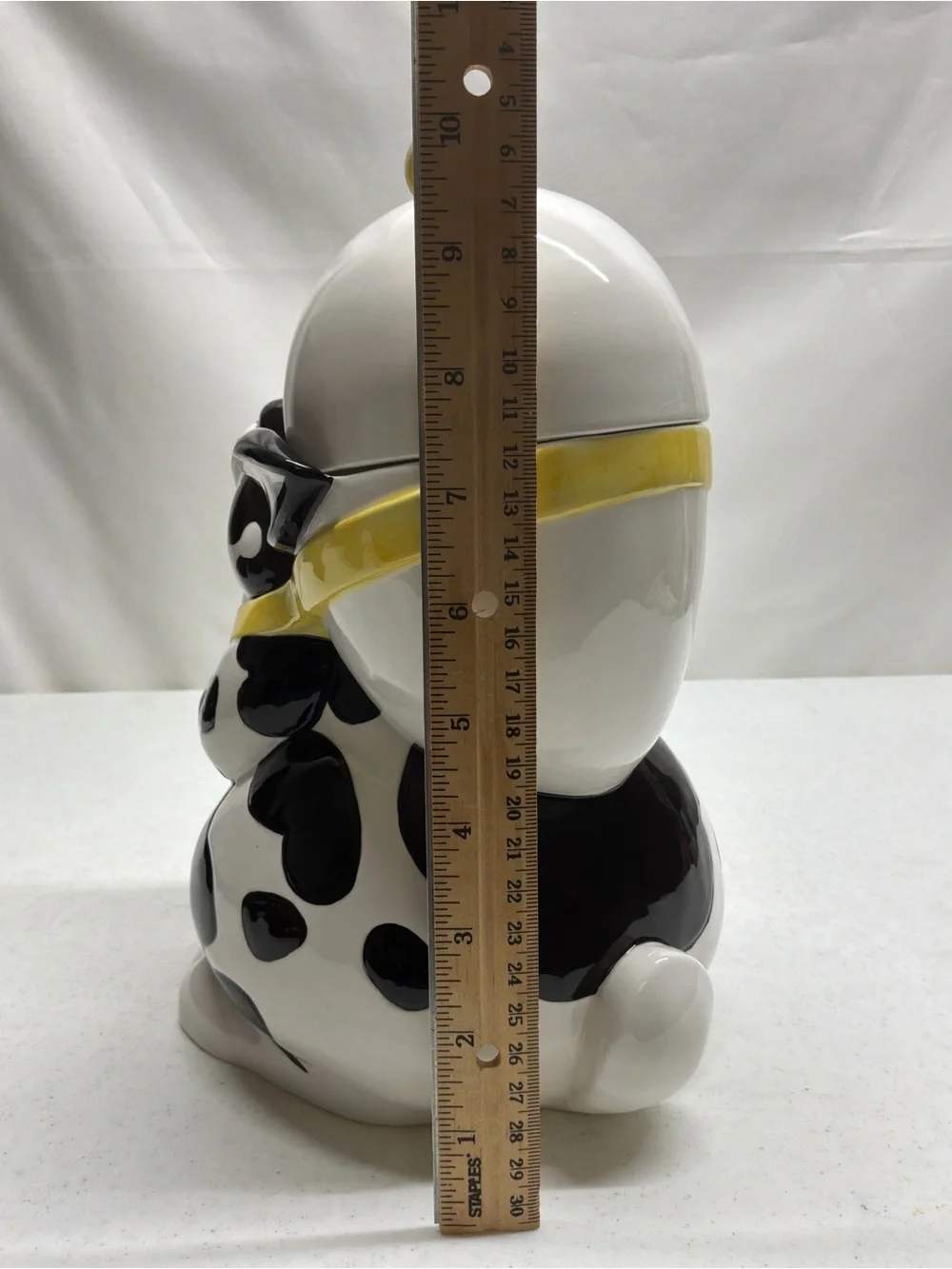 Department 56 Bunny Cookie Jar in White, Black. It Has a Crack on top of Jar